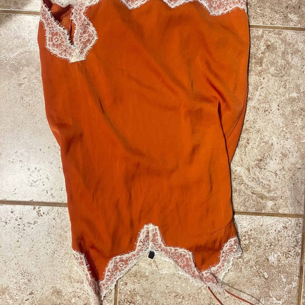 Rust Orange Lace-Trim Slip Top